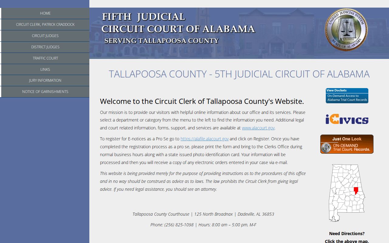 Tallapoosa County court docket official court website