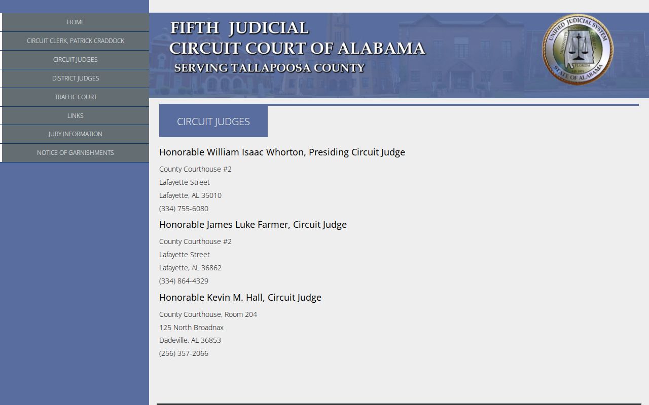 Tallapoosa County Circuit Court docket judicial locations