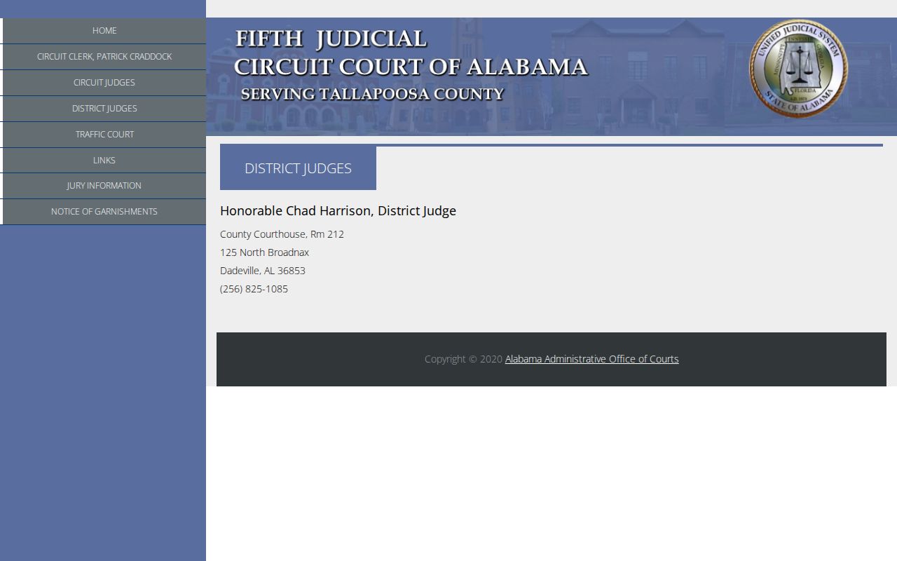 Tallapoosa County District Court docket judge information