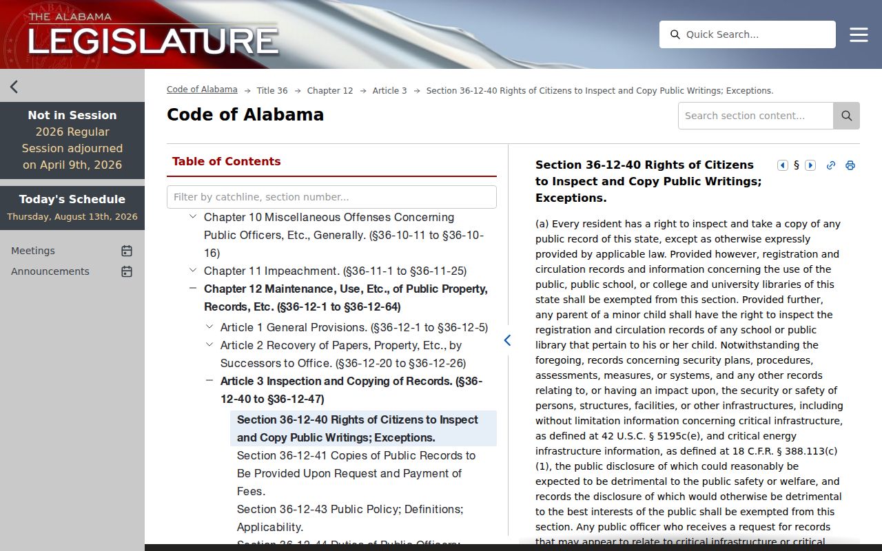 Tallapoosa County court dates public access statute