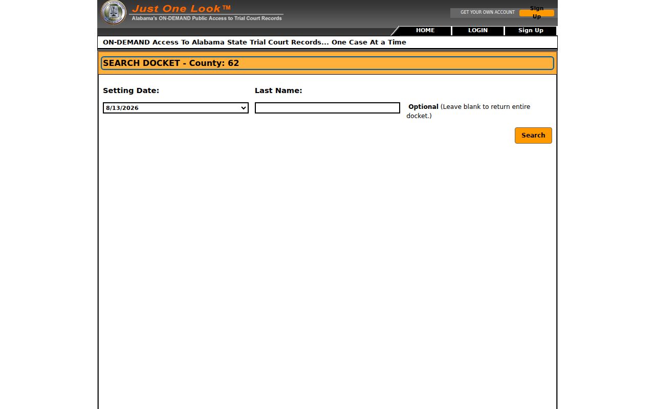 Tallapoosa County court dates LOC 62 daily docket search