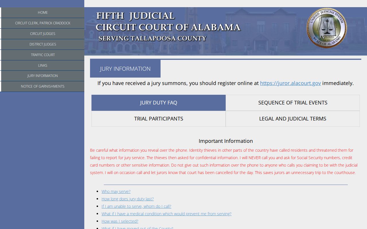 Tallapoosa County court dates courthouse screening information