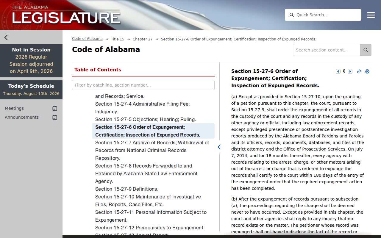Tallapoosa County criminal docket expungement access law