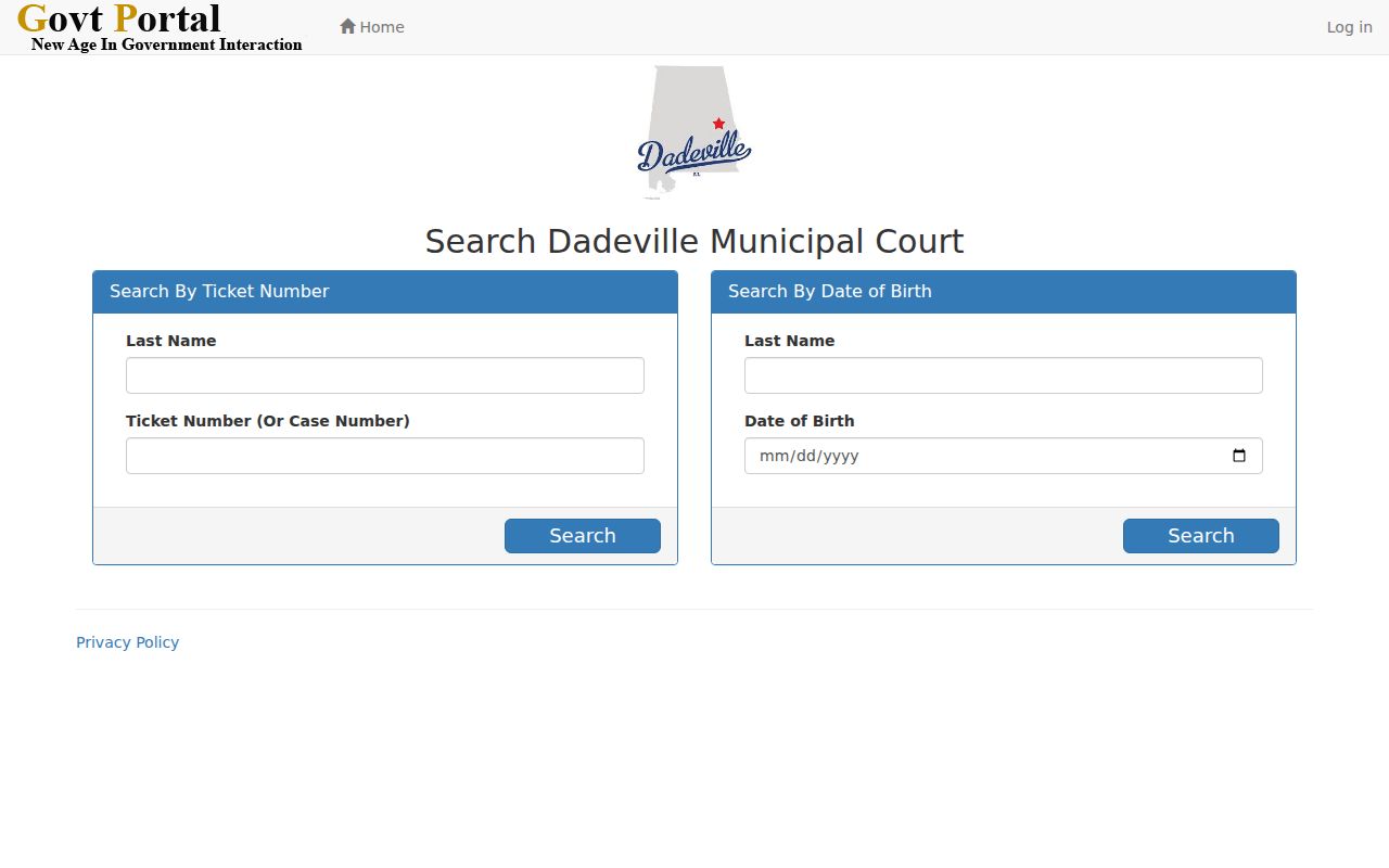 Dadeville docket search ticket number fields