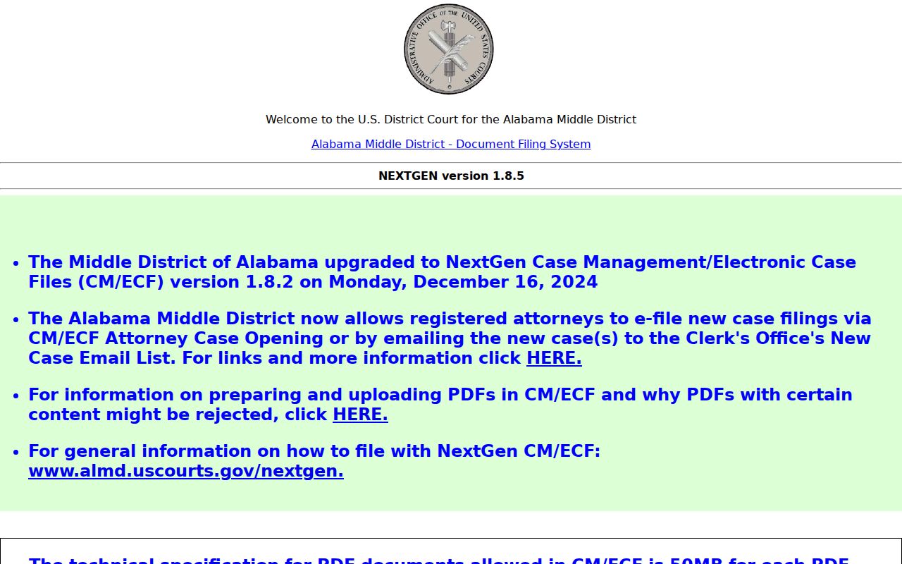 Tallassee court docket compared with federal ECF access
