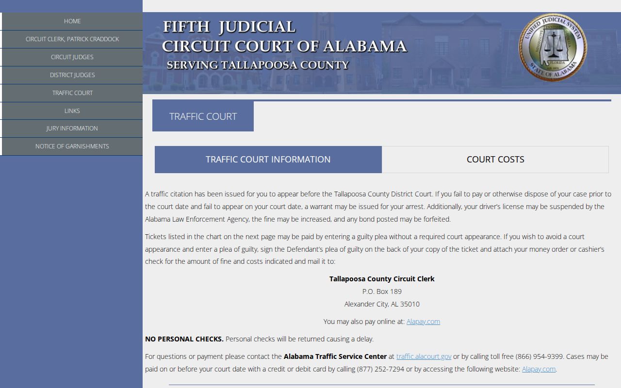 Tallapoosa County traffic court records official instructions